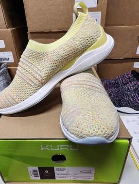 KURU Stride Slip On Sneakers. Yellow Confetti.  New. Plantar Fasciitis. Novaknit
